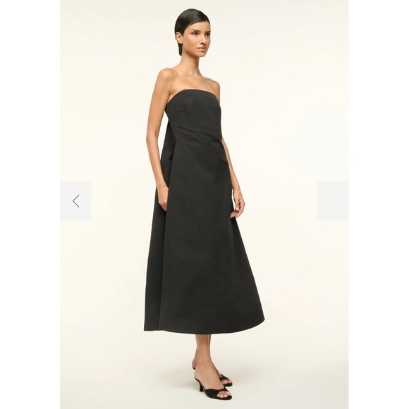 New! Staud Kennedy Strapless Black Midi Dress Sz‎ 6 $495 - Picture 1 of 6